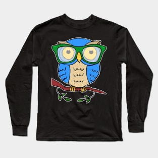 Cute Owl with Green Glasses Long Sleeve T-Shirt